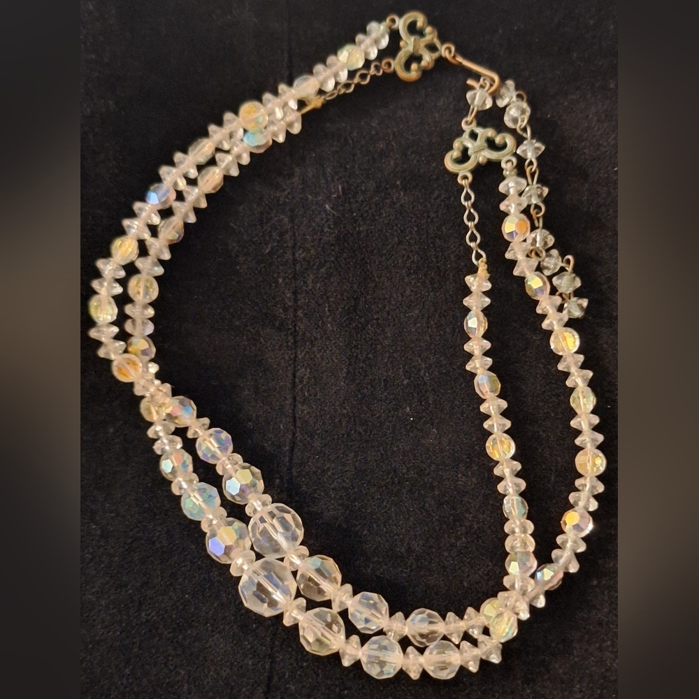 1950's Elegant Aurora Borealis Crystal Beaded Double Strand Necklace